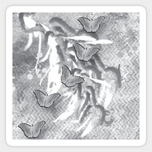 Butterflies in a gray abstract landscape Sticker